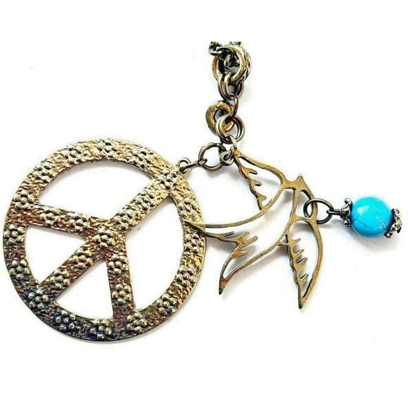 Long Chain Necklace with Peace Symbol-Dove - Picture 3 of 5